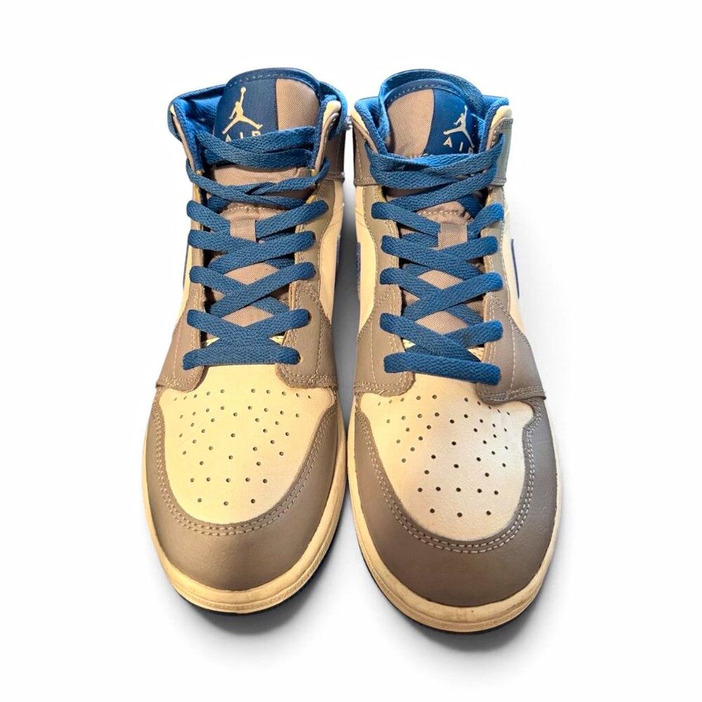 Jordan Air Jordan 1 Mid Kids 7Y Leather Sneakers Gray Blue Beige DQ8423-014